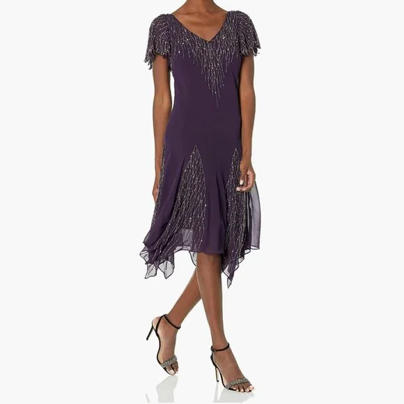 J Kara Women's Hanky Hem Beaded Cocktail Dress